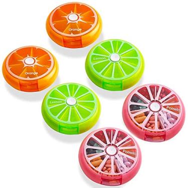 Imagem de Organizador de pílulas diárias - (pacote de 6) Estojos de medicação para viagens semanais de 7 dias, com compartimentos para dispensador de pílulas de botão automático, grande caixa de lembrete de pílulas para organizar suas pílulas e vitaminas