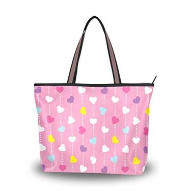 Imagem de Bolsa tote com alça superior colorida de corações de dia dos namorados bolsa de ombro para mulheres, Multicolorido., Large