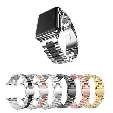 Imagem de Pulseira Metal 3 Elos LTIMPORTS, compativel com Apple Watch 42mm Series 11/10, 41mm Series 9/8/7, 40mm Series 6/5/4/SE e Apple Watch 38mm Series 3/2/1 (Prata com Preto)