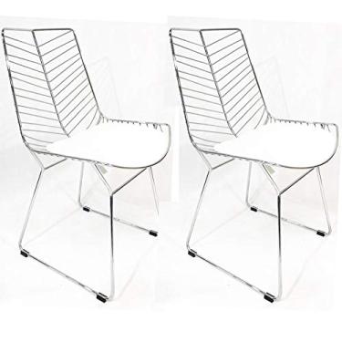Imagem de Kit 2 Cadeiras Bertoia Retrô Cromada Assento Branco - Poltronas do Sul