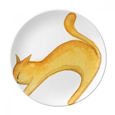 Imagem de Miaoji Prato de aquarela de gato laranja decorativo de porcelana salver talheres, Prato de jantar