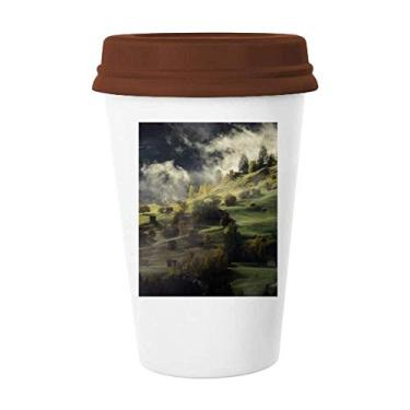 Imagem de Caneca de cerâmica Village Fog Hill Paisagem Floresta Caneca de café Copo de cerâmica