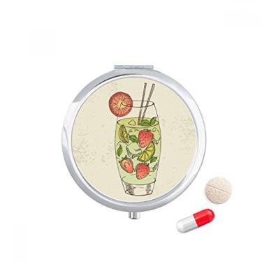 Imagem de Estojo de comprimidos com estampa de suco de frutas de morango, caixa de armazenamento de remédios