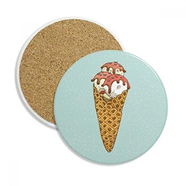 Imagem de Cones de ovo vermelho branco sorvete bola copo copo copo copo proteção mesa pedra absorvente