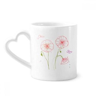 Imagem de Caneca de pintura branca com plantas de flores, copo de coração de vidro para bebidas
