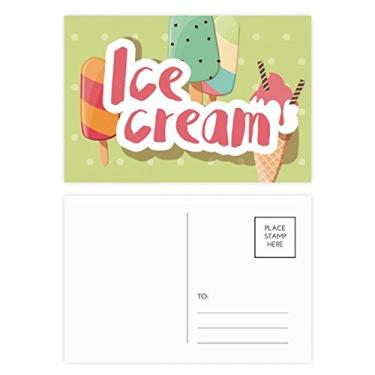 Imagem de Cartão postal com estampa de sorvete de picolé verde e cartão de felicitações de aniversário