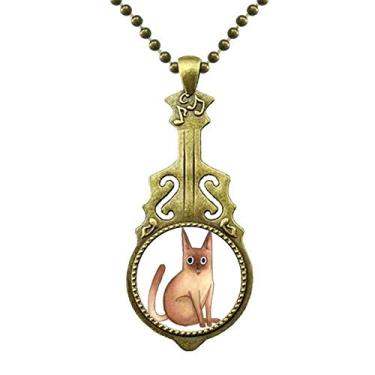 Imagem de DIYthinker Miaoji Colar com pintura em aquarela gato siamês antigo pingente de música de guitarra