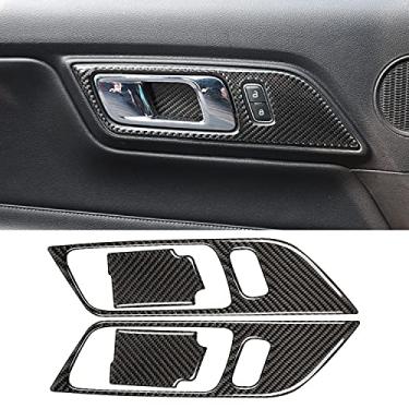 Imagem de 4 peças de capa interna da maçaneta da porta para Ford Mustang 2015 2016 2017 2018 2019 2020 2021 fibra de carbono real