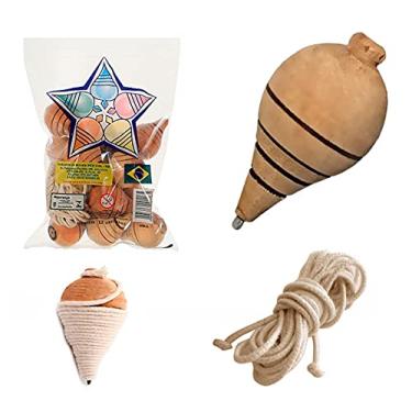 Imagem de Genérico 12 Piões De Madeira Reforçado Com Fieira Brinquedo Antigo