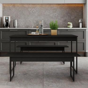 Imagem de Conjunto Mesa de Jantar Industrial com 2 Bancos - Preto