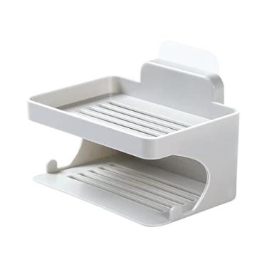 Imagem de Bothyi Saboneteira montada na parede Saboneteira de camada dupla Saboneteira Rack de armazenamento autodrenante Saboneteira 2 camadas Saboneteira para, CINZENTO