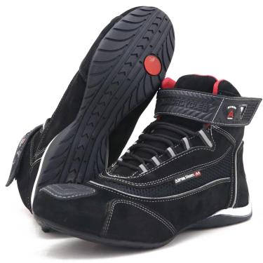Imagem de Tênis motociclista masculino cano alto em couro legítimo preto - Atron Shoes-Masculino