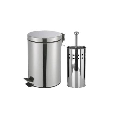 Imagem de Kit Lixeira Pedal 3l Cromada + Escova Sanitária Inox Prizi