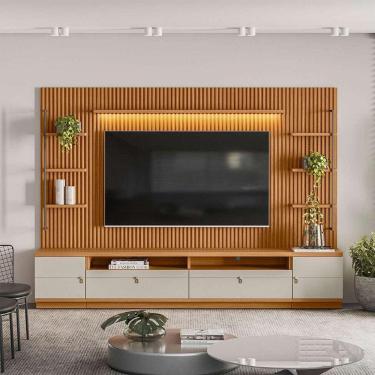 Imagem de rack com painel para tv até 75 polegadas ouro preto 2 pt 2 gv nature e off white