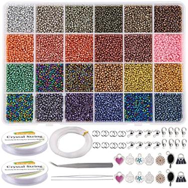 Imagem de EuTengHao 16800 peças Contas de Semente de Vidro, Contas de Cintura de Metal, Miçangas de Pônei de Artesanato com Pulseira de Cordão para Pulseira, Colar, Brinco, Joias Feitas à Mão (2 mm, 700 por cor, 24 cores)