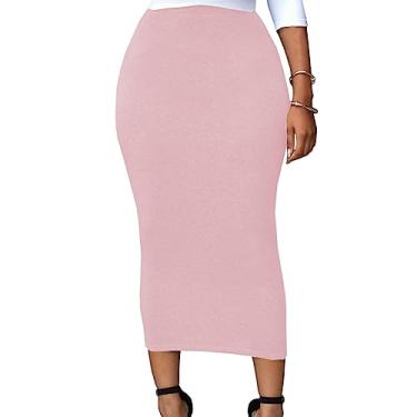 Imagem de Saia Feminina Lrady Lápis Longa de Cintura Alta Justa para Festas, Clubes, Saídas à Noite, Maxi, Rosa, XXG