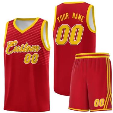Imagem de Camiseta personalizada de basquete Jersey uniforme atlético hip hop impressão personalizada número de nome para homens jovens, Vermelho e amarelo-66, One Size