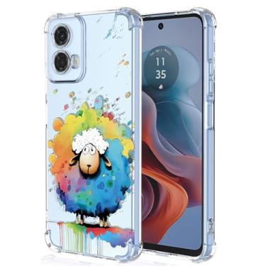 Imagem de XINYEXIN Capa transparente para Motorola Moto G34, fina à prova de choque TPU bumper capa de telefone transparente padrão fofo, arte legal colorida grafite série - ovelha
