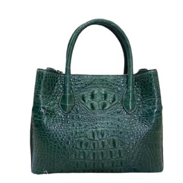Imagem de Bolsa feminina de couro de crocodilo genuína azul celeste colorida bolsa feminina de couro de jacaré exótico bolsa de ombro única, Verde, 30cm(Length) x 23cm(Height)x 13cm(Deep)