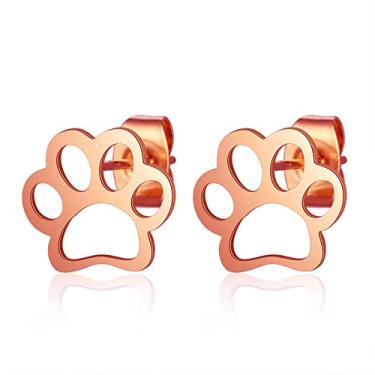 Imagem de MALOYANVE Brincos de pata para mulheres, adolescentes, meninas, minúsculos, fofos, aço inoxidável, banhados a ouro, prata, animal de estimação, cachorro, cachorro, gato, sola oca, pegada, casamento, declaração, coquetel, festa, férias, joias, presentes, Zinco, desconhecido