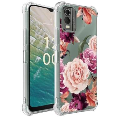 Imagem de Sidande Capa para Nokia C32, capa para Nokia C 32 para meninas e mulheres, capa protetora fina de TPU flexível e floral transparente para Nokia C32 flor roxa