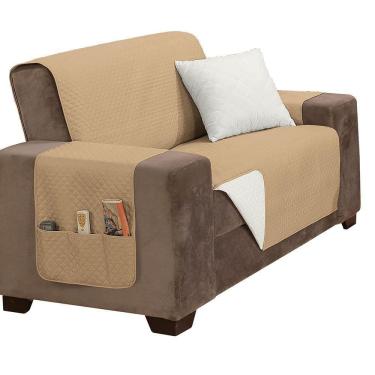 Imagem de Protetor De Sofá Impermeável Dupla Face 2 Lugares King Microfibra - Caqui/palha