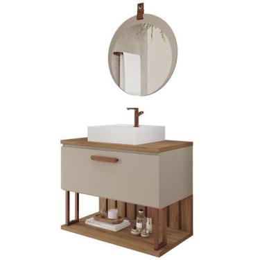 Imagem de Gabinete De Banheiro Duna 80 Com Espelho Lua Cappuccino/Freijo - Mgm