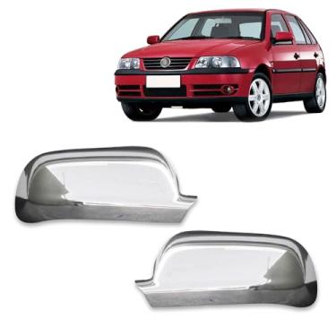 Imagem de Par Aplique Cromado para Capa Retrovisor Gol Parati Saveiro G3 G4 1999 2000 2001 2002 2003 2004 2005 2006 2007 2008 2009 2010 2011 2012 2013 2014 Golf Santana 1999/2011