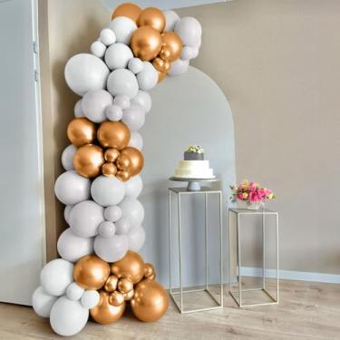 Imagem de Kit Balões 100 un Branco e Dourado Metalizado Balão Bexiga de Festa