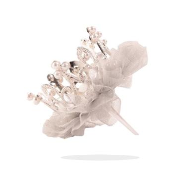 Imagem de Nishine Vintage Crown Cake Topper Mini Baby Princess Mesh Crown Tiara for Birthday Party Decor (Silver)