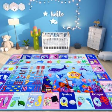 Imagem de Mfmiudole ABC Tapete infantil para sala de jogos, 140 x 100 cm, tapete para bebê, alfabeto, animal, formato número, sala de aula, tapete de sala de jogos, tapete de aprendizagem precoce para crianças