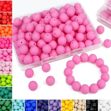 Imagem de NUKAYAI 70 peças de contas de silicone, contas de silicone rosa de 15 mm a granel para fazer chaveiros, contas de silicone redondas de borracha para pulseiras DIY e colar artesanato (rosa)