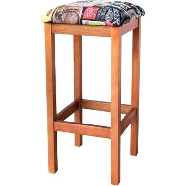 Imagem de Banqueta Alta de Madeira Maciça com Estofado Sem Encosto (Mel (Amêndoa))