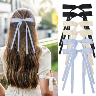 Imagem de Jewemia Prendedores de cabelo de cetim com laços de cabelo fofos grampos de cabelo acessórios de cabelo para mulheres e meninas 6 peças (preto, bege, azul)