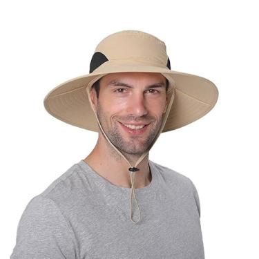 Imagem de Chapéu de sol de aba grande para proteção solar ao ar livre, verão, masculino, proteção UV, respirável, pescador, chapéu cáqui ajustável