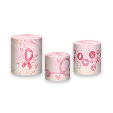 Imagem de Trio De Capa Cilindro - Outubro Rosa Aquarela com Folhagens 002 - Via 