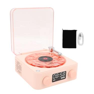 Imagem de Alto-falante Bluetooth Desfrute de Som Cristalino, Design de Toca-discos Vintage, Luz Noturna, Exibição de Tempo, Perfeito para Meninas, Material ABS, Branco (Rosa)