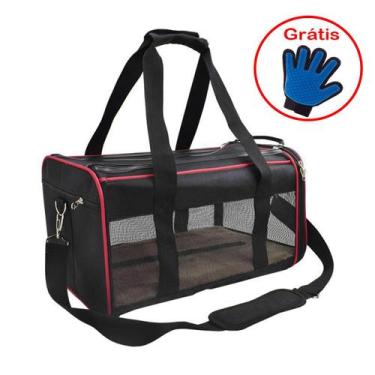 Imagem de Bolsa Pet Transporte Avião Viagem Vermelho + Luva Tira Pelos - Duke & 