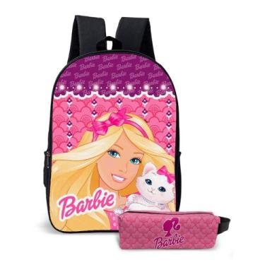 Imagem de Kit Mochila com Estojo Escolar Feminina da Barbie Para Meninas Mundo R