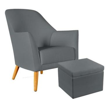 Imagem de Poltrona Orion com Puff Quasar Para Sala de Estar Sued Cinza Aradecor
