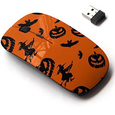 Imagem de Mouse sem fio 2,4 G com design de padrão fofo para todos os laptops e desktops com nano receptor - laranja preto Halloween