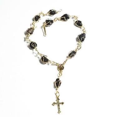 Imagem de Pulseira Terço Pedra Onix Natural Rolado Na Gaiola Dourado - Cristaisd