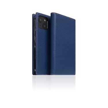 Imagem de SLG Capa carteira de couro compatível com iPhone 13 Mini, D8 couro de flor integral diário flip porta-cartões com caixa de presente, feita à mão e projetada para iPhone 13 Mini (azul marinho)