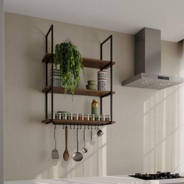 Imagem de Prateleira Decorativa Londres 80 Cm Preto E Imbuia Marrom