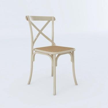 Imagem de Cadeira Jantar Cross Katrina Off White Assento Corano Bege Aço Branco