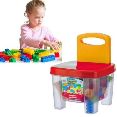 Imagem de Cadeirinha Infantil C/ Blocos de Montar Pré Escolar 40 Peças - Mili Mu
