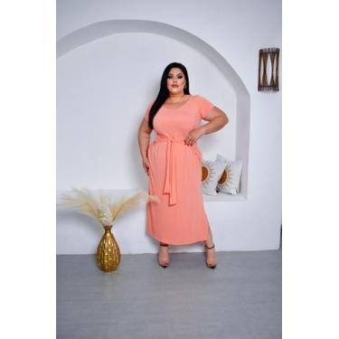 Imagem de Vestido Plus Size Longo Amarração Cintura - luh may, Laranja, G