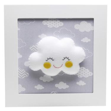 Imagem de Quadro Decorativo Nuvem Com Carinha Cinza Quarto Bebê Infantil Menina 