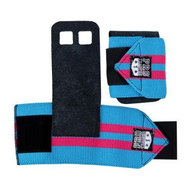 Imagem de Grip com munhequeira Azul com Rosa Protetor Mão - Pro Trainer, P