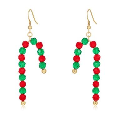 Imagem de Brincos de gancho pendurados de Natal para mulheres, bengala doce, vermelho, verde, com contas, brincos pendentes de muleta, joias festivas de Natal, Adjustable, Miçangas, Sem pedra preciosa
